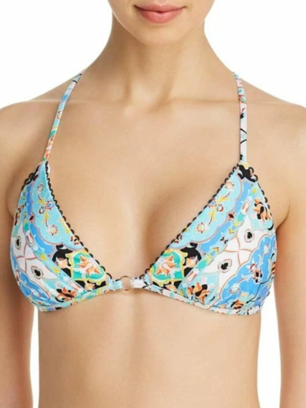 Nanette Lepore Tapestry Vixen Swimsuit Bikini Top Blue Triangle Swim Size 8 NWT